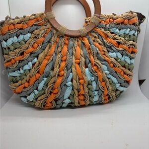 Patricia Nash Woven Orange and Blue Tote